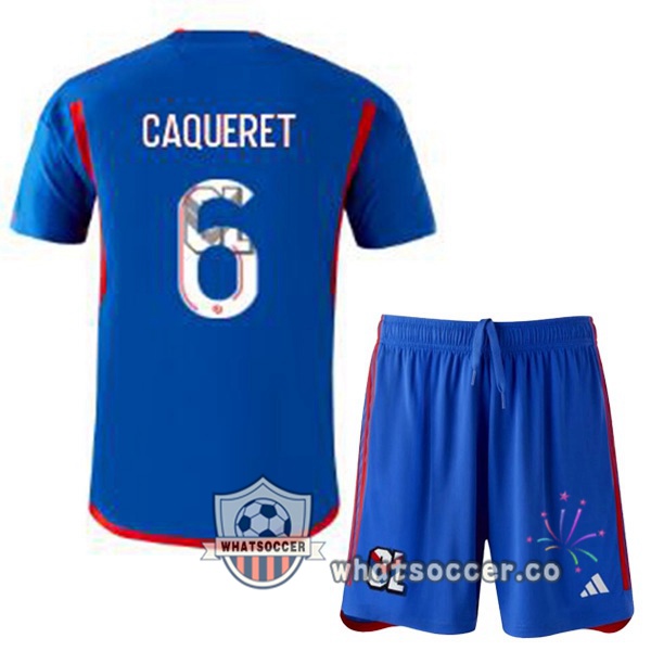 Olympique Lyonnais (CAQUERET 6) Kids Away Soccer Jerseys Blue 2023-2024