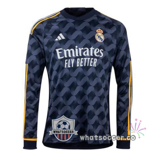 Real Madrid Away Soccer Jerseys Long Sleeve Blue Royal 2023-2024