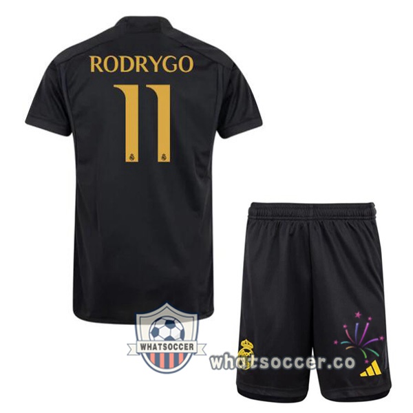 Real Madrid (Rodrygo 11) Kids Third Soccer Jerseys Black 2023-2024
