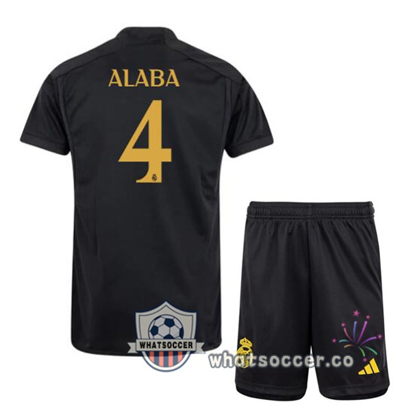 Real Madrid (Alaba 4) Kids Third Soccer Jerseys Black 2023-2024