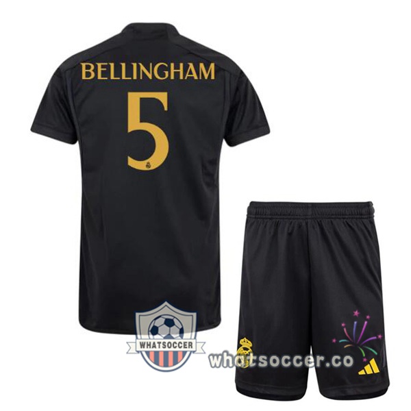 Real Madrid (Bellingham 5) Kids Third Soccer Jerseys Black 2023-2024