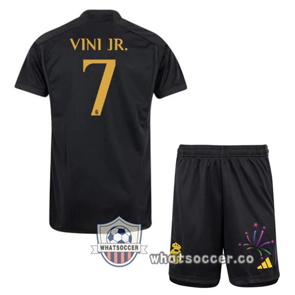 Real Madrid (Vini Jr. 7) Kids Third Soccer Jerseys Black 2023-2024