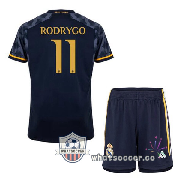 Real Madrid (Rodrygo 11) Kids Away Soccer Jerseys Blue Royal 2023-2024
