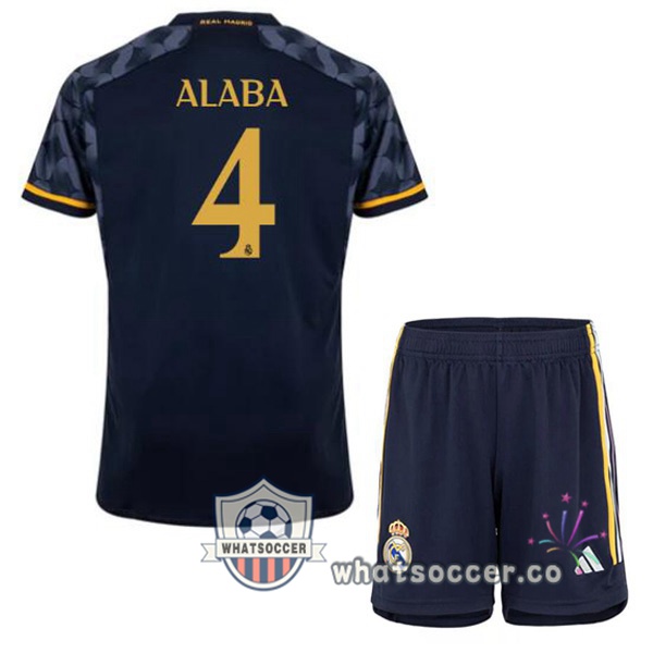 Real Madrid (Alaba 4) Kids Away Soccer Jerseys Blue Royal 2023-2024