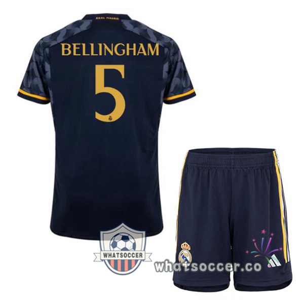 Real Madrid (Bellingham 5) Kids Away Soccer Jerseys Blue Royal 2023-2024