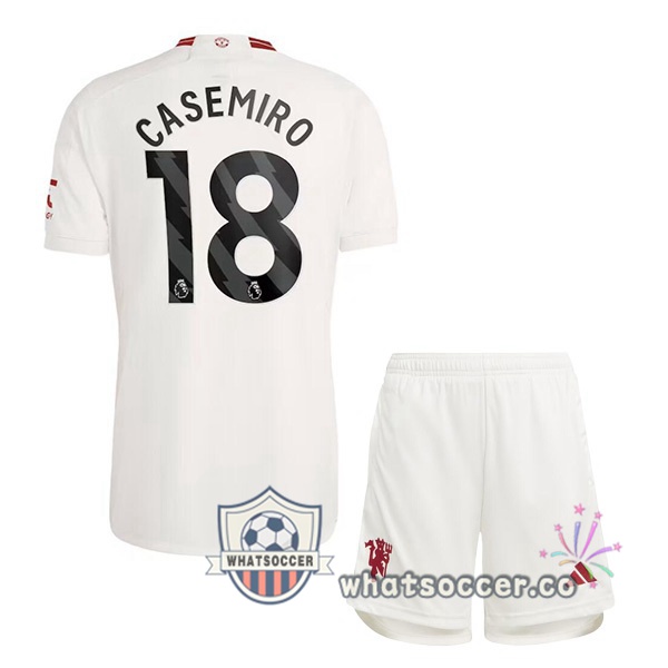 Manchester United (Casemiro 18) Kids Third Soccer Jerseys White 2023-2024