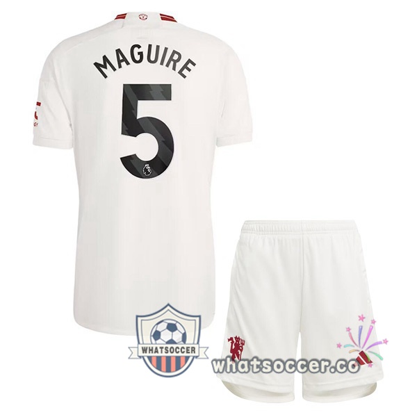 Manchester United (Maguire 5) Kids Third Soccer Jerseys White 2023-2024