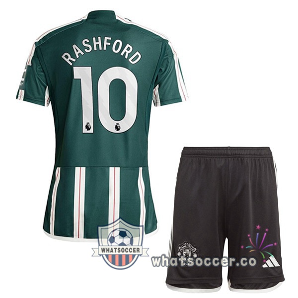 Manchester United (Rashford 10) Kids Away Soccer Jerseys Green 2023-2024
