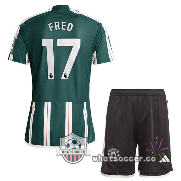 Manchester United (Fred 17) Kids Away Soccer Jerseys Green 2023-2024