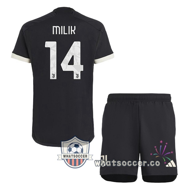 Juventus (MILIK 14) Kids Juventus Third Soccer Jerseys Black 2023-2024