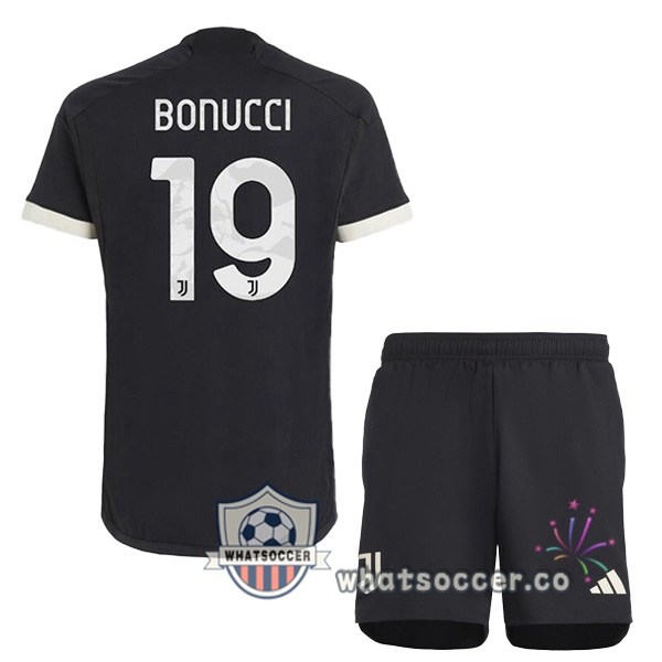 Juventus (BONUCCI 19) Kids Juventus Third Soccer Jerseys Black 2023-2024