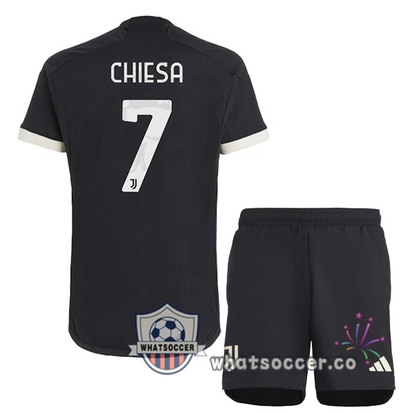 Juventus (CHIESA 7) Kids Juventus Third Soccer Jerseys Black 2023-2024