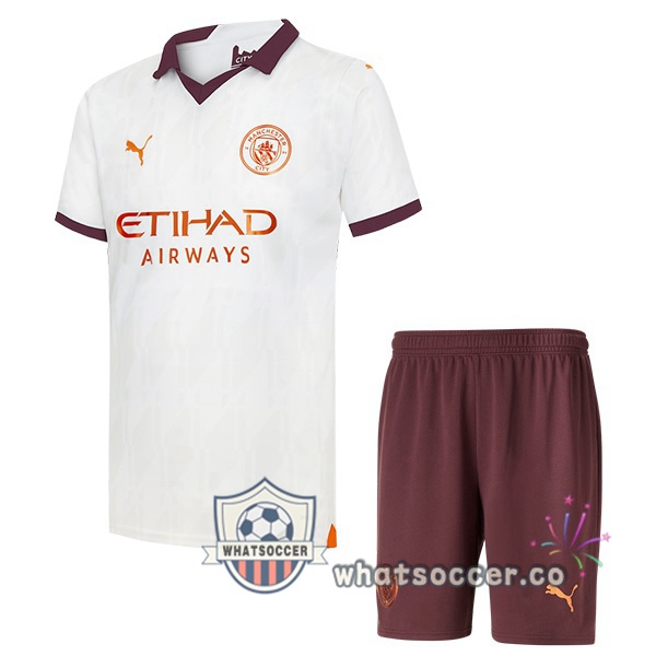 Manchester City Kids Away Soccer Jerseys White 2023-2024