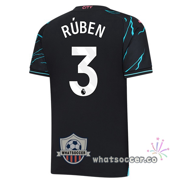 Manchester City (Ruben Dias 3) Third Soccer Jerseys Blue Black 2023-2024