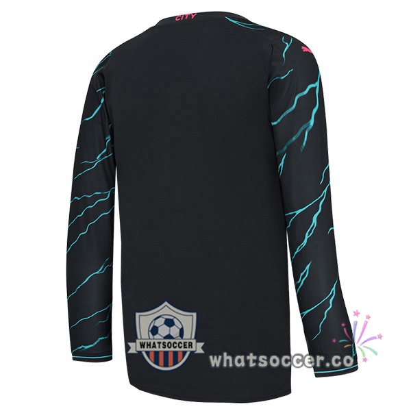 Manchester City Third Soccer Jerseys Long Sleeve Blue Black 2023-2024