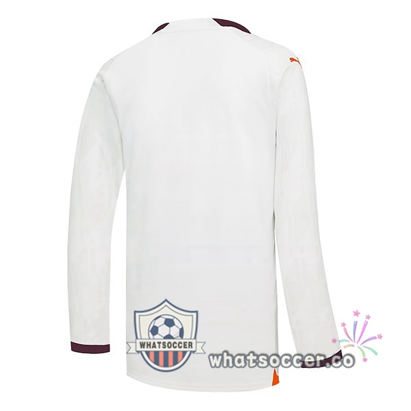 Manchester City Away Soccer Jerseys Long Sleeve White 2023-2024