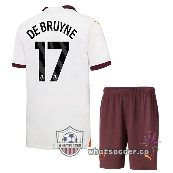 Manchester City (Kevin De Bruyne 17) Kids Away Soccer Jerseys White 2023-2024