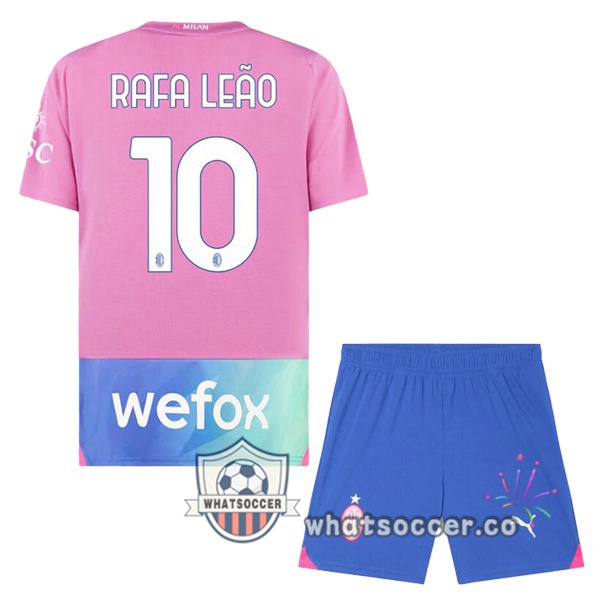 AC Milan (Rafa Leão 10) Kids Third Soccer Jerseys Rose 2023-2024