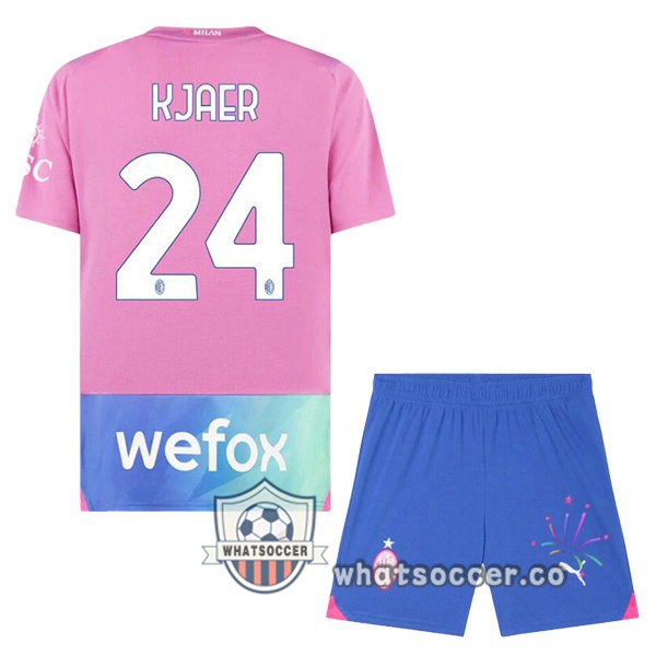 AC Milan (Kjaer 24) Kids Third Soccer Jerseys Rose 2023-2024