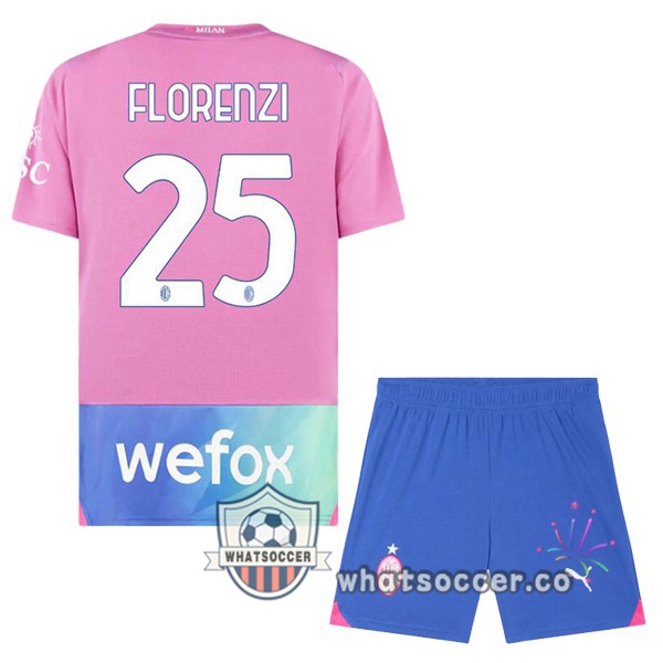 AC Milan (Florenzi 25) Kids Third Soccer Jerseys Rose 2023-2024