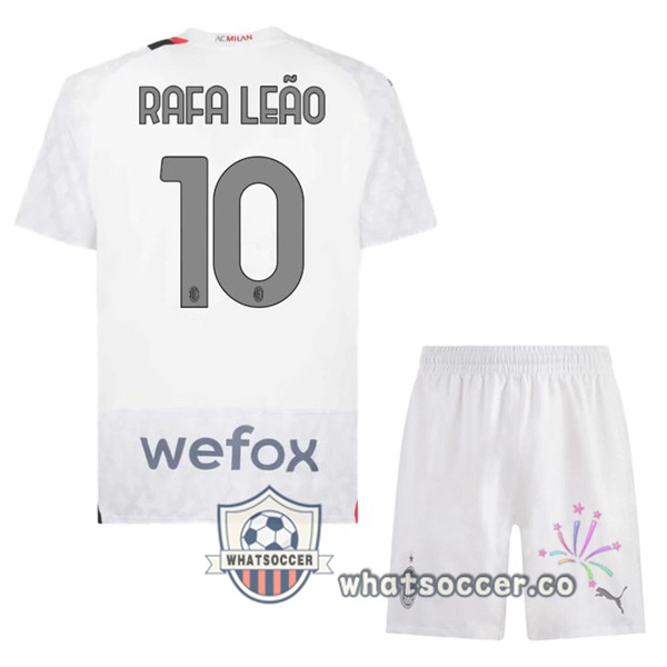 AC Milan (Rafa Leão 10) Kids Away Soccer Jerseys White 2023-2024