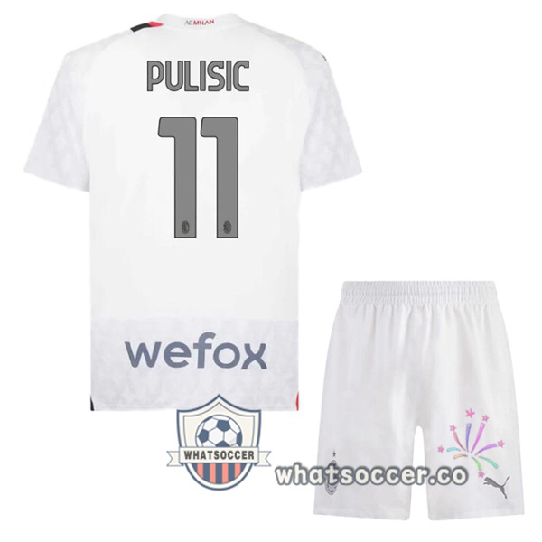 AC Milan (Pulisic 11) Kids Away Soccer Jerseys White 2023-2024