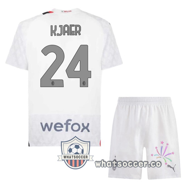 AC Milan (Kjaer 24) Kids Away Soccer Jerseys White 2023-2024