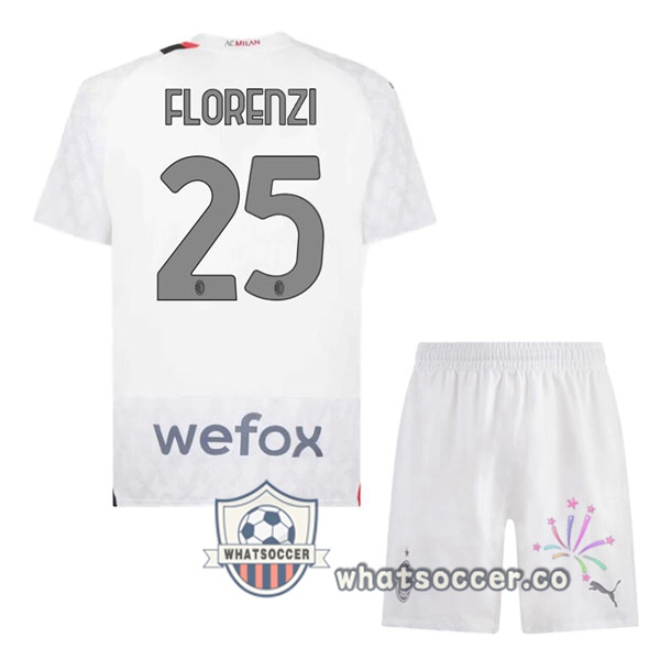AC Milan (Florenzi 25) Kids Away Soccer Jerseys White 2023-2024
