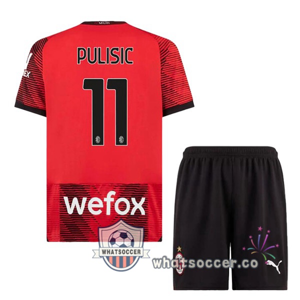 AC Milan (Pulisic 11) Kids Home Soccer Jerseys Red 2023-2024