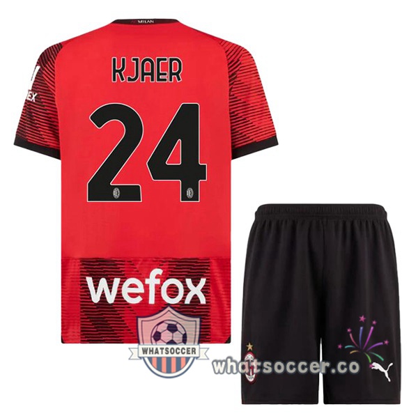 AC Milan (Kjaer 24) Kids Home Soccer Jerseys Red 2023-2024