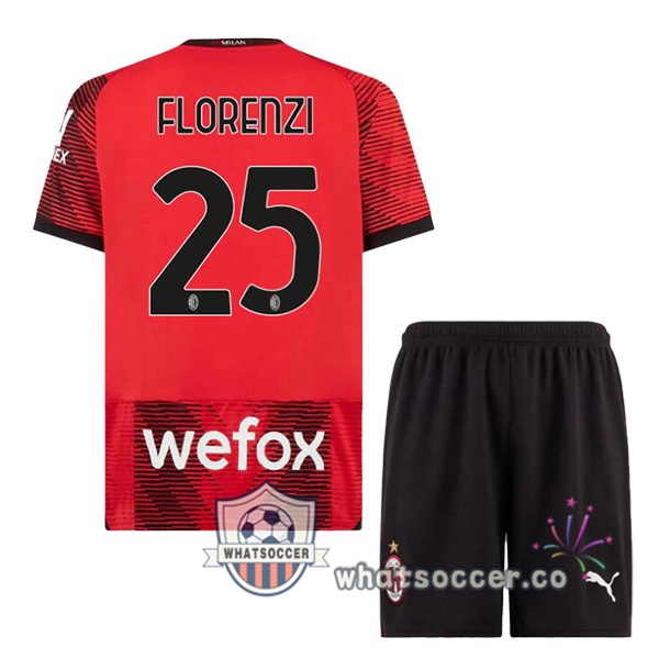 AC Milan (Florenzi 25) Kids Home Soccer Jerseys Red 2023-2024