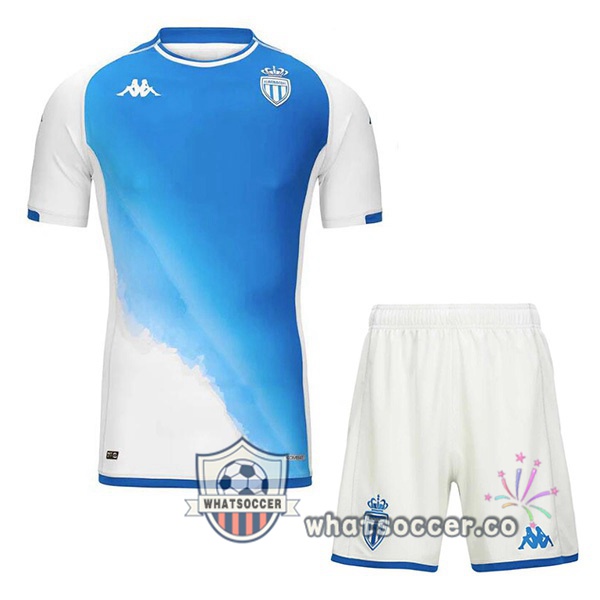 AS Monaco Kids Third Soccer Jerseys Blue White 2023-2024