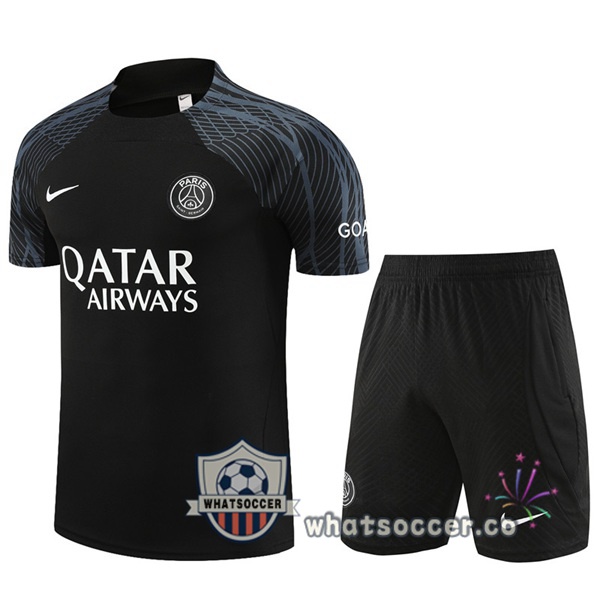Paris PSG Training T-Shirts + Shorts Black 2023-2024