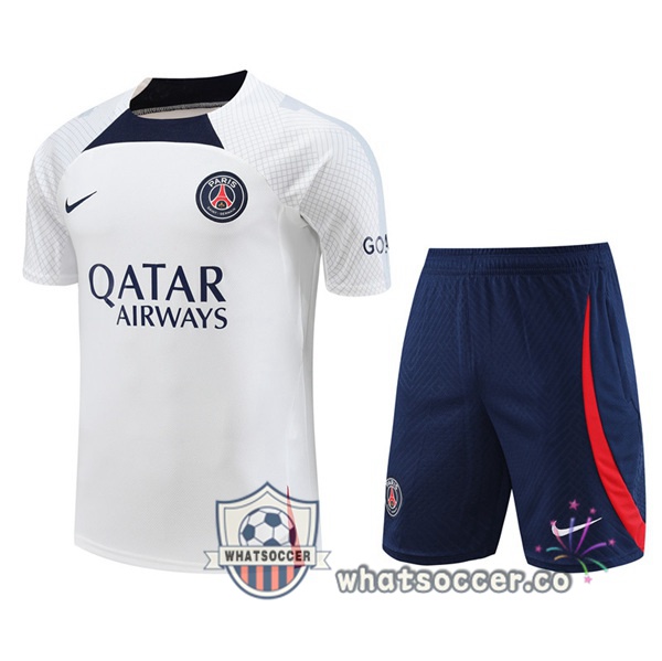 Paris PSG Training T-Shirts + Shorts White 2023-2024