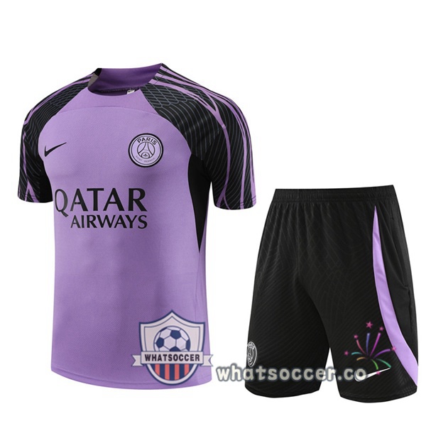 Paris PSG Training T-Shirts + Shorts Purple 2023-2024