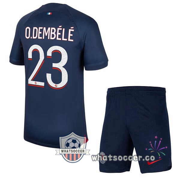 Paris PSG (O.Dembélé 23) Kids Home Soccer Jerseys Blue Royal 2023-2024