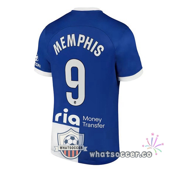 Atletico Madrid (Memphis 9) Away Soccer Jerseys Blue 2023-2024