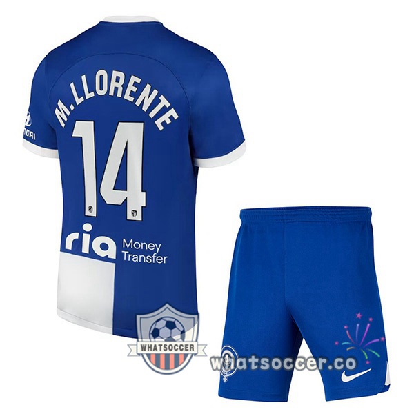 Atletico Madrid (M. Llorente 14) Kids Away Soccer Jerseys Blue 2023-2024