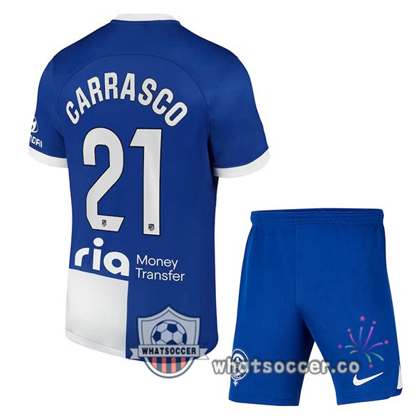 Atletico Madrid (Carrasco 21) Kids Away Soccer Jerseys Blue 2023-2024