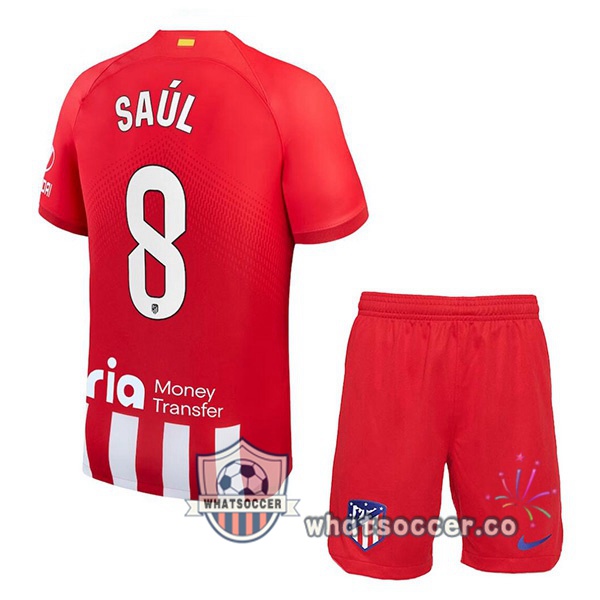 Atletico Madrid (Saúl 8) Kids Home Soccer Jerseys Red 2023-2024