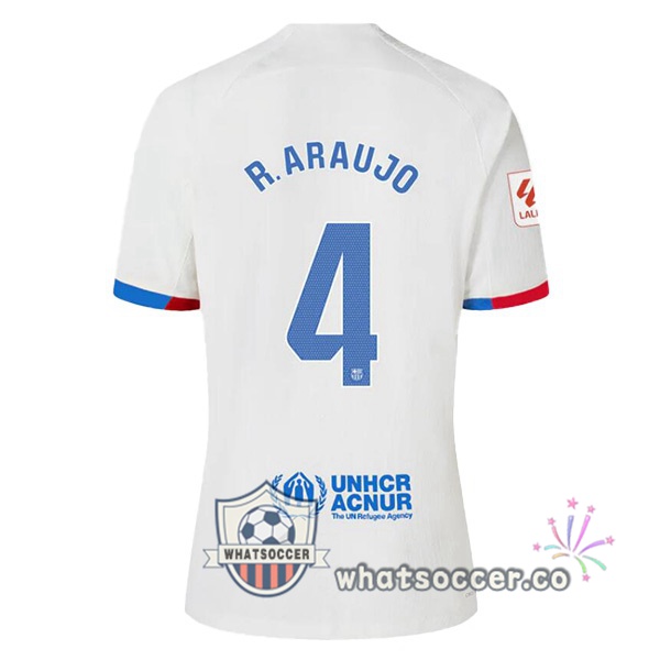 FC Barcelona (R. ARAUJO 4) Away Soccer Jerseys White 2023-2024