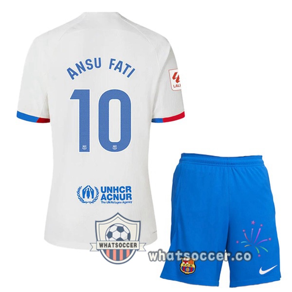 FC Barcelona (ANSU FATI 10) Kids Away Soccer Jerseys White 2023-2024