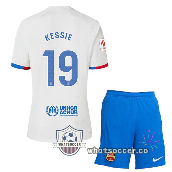 FC Barcelona (KESSIE 19) Kids Away Soccer Jerseys White 2023-2024