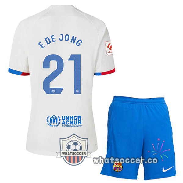 FC Barcelona (F. DE JONG 21) Kids Away Soccer Jerseys White 2023-2024