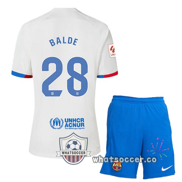 FC Barcelona (BALDE 28) Kids Away Soccer Jerseys White 2023-2024
