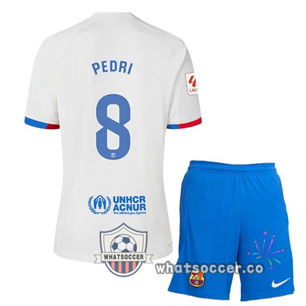 FC Barcelona (PEDRI 8) Kids Away Soccer Jerseys White 2023-2024