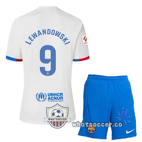 FC Barcelona (LEWANDOWSKI 9) Kids Away Soccer Jerseys White 2023-2024