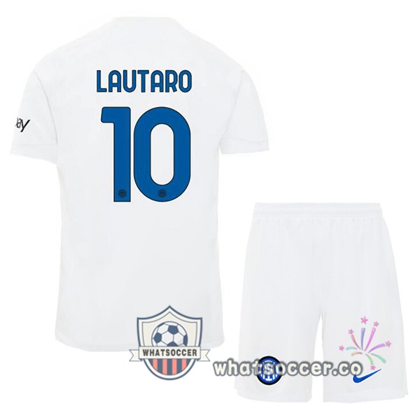 Inter Milan (LAUTARO 10) Kids Away Soccer Jerseys White 2023-2024