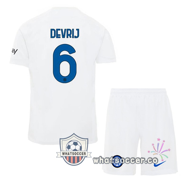 Inter Milan (DE VRIJ 6) Kids Away Soccer Jerseys White 2023-2024