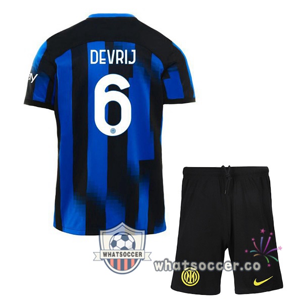 Inter Milan (DE VRIJ 6) Kids Home Soccer Jerseys Blue 2023-2024